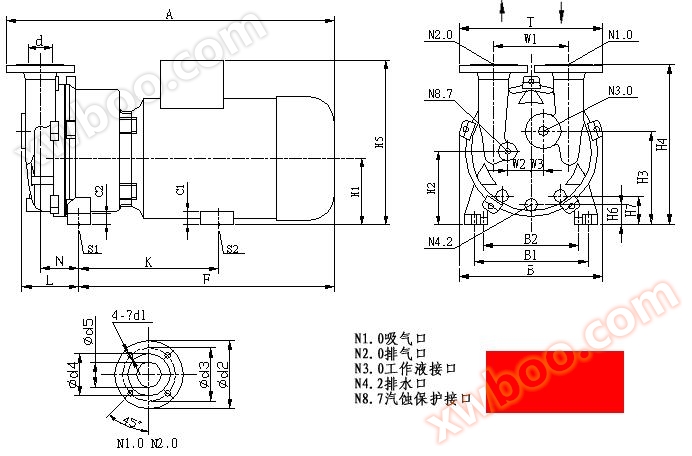 2BV5水环真空泵外形尺寸图