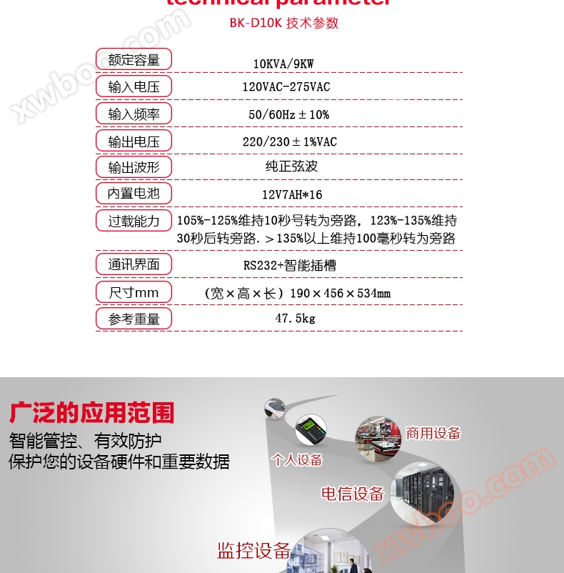 北科BK-D10K UPS不间断电源在线式稳压10000VA/9000W内(图2)